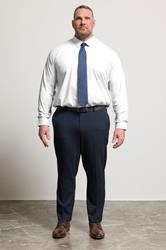 D555 Big & Tall White Long Sleeve Non Iron Stretch Shirt | BadRhino 1