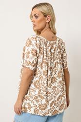 YOURS Plus Size Natural Brown Paisley Tie Neck Blouse | Yours Clothing 4