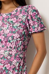 M&Co Petite Berry Purple Floral Short Sleeve Midi Dress | M&Co 4
