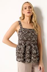 LTS Tall Women's Chocolate Brown Palm Leaf Pleated Linen Vest Top | Long Tall Sally 3