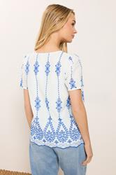 M&Co White & Blue Floral Broderie Cotton Short Sleeve Top | M&Co 2