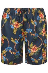 D555 Big & Tall Navy Blue Hawaiian Swim Shorts | BadRhino 2