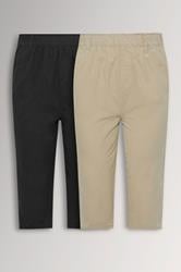 YOURSET 2 PACK Curve Black & Beige Brown Cool Cotton Cropped Trousers