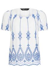 M&Co White & Blue Floral Broderie Cotton Short Sleeve Top | M&Co 5