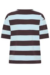 YOURS Plus Size Chocolate Brown & Blue Stripe Heavyweight T-Shirt | Yours Clothing 2