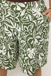 YOURS Plus Size Khaki Green Leaf Print Shorts | Yours Clothing 4
