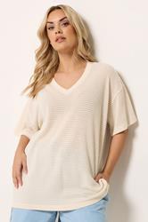 YOURS Plus Size Natural Brown Boxy Knitted T-Shirt | Yours Clothing 3