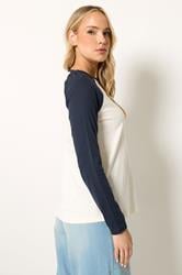 LTS Tall Women's Navy Blue & White Raglan Cotton T-Shirt | Long Tall Sally 2