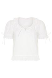 PixieGirl Petite Women's White Embroidered Trim Cotton Top | PixieGirl 7