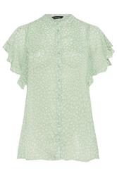 EVANS Curve Green Frill sleeve Blouse
