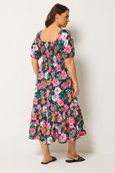 YOURS Plus Size Black Floral Milkmaid Midi Dress | Yours Clothing 4