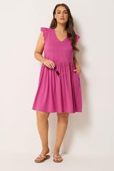YOURS Plus Size Pink Broderie Anglaise Peplum Dress | Yours Clothing 1