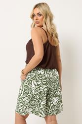 YOURS Plus Size Khaki Green Leaf Print Shorts | Yours Clothing 2