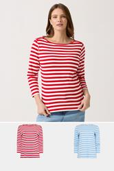 M&Co 2 PACK Red & Blue Stripe Slash Neck Tops | M&Co 3