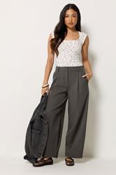 PixieGirl Petite Women's Dark Grey Barrel Leg Trousers | PixieGirl  3