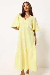 PixieGirl Petite Yellow Asymmetric Tiered Midi Dress | PixieGirl 1