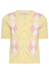 PixieGirl Petite Cardigan in Zitronengelb mit Argyle-Muster