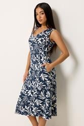 M&Co Petite Navy Blue Floral Linen Midi Dress | M&Co 3