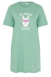 YOURS Curve Green Llama Side Split Nightdress