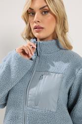 YOURS Plus Size Blue Teddy Borg Zip Through Fleece | Yours Clothing 5