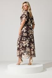 YOURS LONDON Plus Size Chocolate Brown Blurred Floral Wrap Dress | Yours Clothing 2