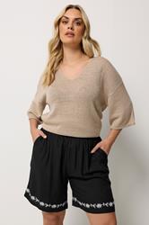 YOURS Plus Size Black Floral Embroidered Hem Shorts | Yours Clothing 3