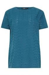 LTS Tall Teal Blue Broderie Anglaise Front T-Shirt