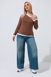 LIMITED COLLECTION Plus Size Chocolate Brown Contrast Off Shoulder Top | Yours Clothing 1