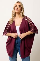 YOURS Plus Size Burgundy Red Crochet Sleeve Kimono | Yours Clothing 3