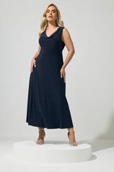 YOURS LONDON Plus Size Navy Blue Drape Front Maxi Dress | Yours Clothing 3