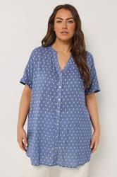 YOURS Plus Size Denim Blue Dobby Notch Neck Blouse| Yours Clothing 3