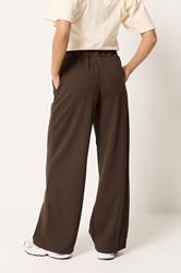PixieGirl Petite Women's Chocolate Brown Scuba Button Trousers | PixieGirl 2