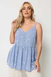 YOURS Curve Blue Embroidered Button Cami Vest Top | Yours Clothing 3