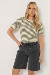 LTS Tall Women's Black Acid Wash Pull On Denim Cotton Jorts | Long Tall Sally 1