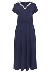 M&Co Petite Navy Blue Woven Trim Detail Cotton Maxi Dress | M&Co 5