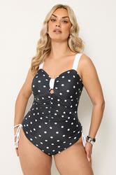 YOURS Plus Size Black Polka Dot Contrast Swimsuit | Yours Clothing 3