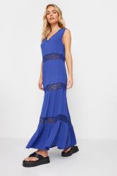 PixieGirl Petite Women's Blue Crochet Trim Tiered Cotton Maxi Dress | PixieGirl 2