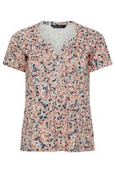 M&Co Petite Orange Ditsy Floral Cotton Henley Top
