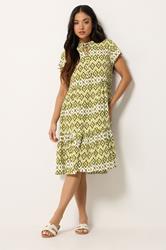PixieGirl Petite Women's Green Abstract Smock Midi Dress | PixieGirl 1