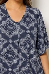 YOURS Plus Size Navy Blue Paisley Print Pleat Front Angel Sleeve Top 4