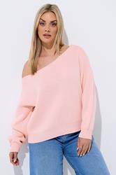 LIMITED COLLECTION Plus Size Pink Knitted Off Shoulder Jumper | Yours Clothing 3