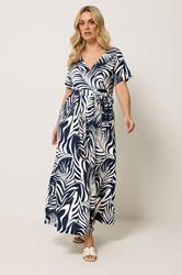 YOURS Plus Size Blue Leaf Print Wrap Front Dress | Yours Clothing 3