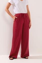 LTS Tall Women's Dark Red Wide Leg Linen Trousers | Long Tall Sally 2