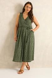 EVANS Plus Size Khaki Green Broderie Wrap Midi Dress | Evans 2