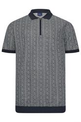 D555 Big & Tall Navy Blue Knitted Quarter Zip Polo Shirt | BadRhino 2