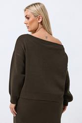 LIMITED COLLECTION Plus Size Chocolate Brown Knitted Off Shoulder Jumper | Yours Clothing 2