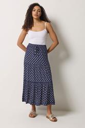 M&Co Navy Blue Aztec Print Tiered Maxi Skirt | M&Co 1