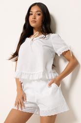 PixieGirl Petite Women's White Cotton Embroidered Trim Shorts | PixieGirl 1
