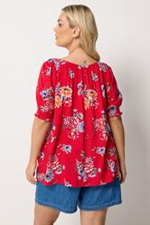 YOURS Plus Size Red Floral Tie Neck Blouse | Yours Clothing 2