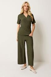 M&Co Khaki Green Textured Wrap Top | M&Co 1